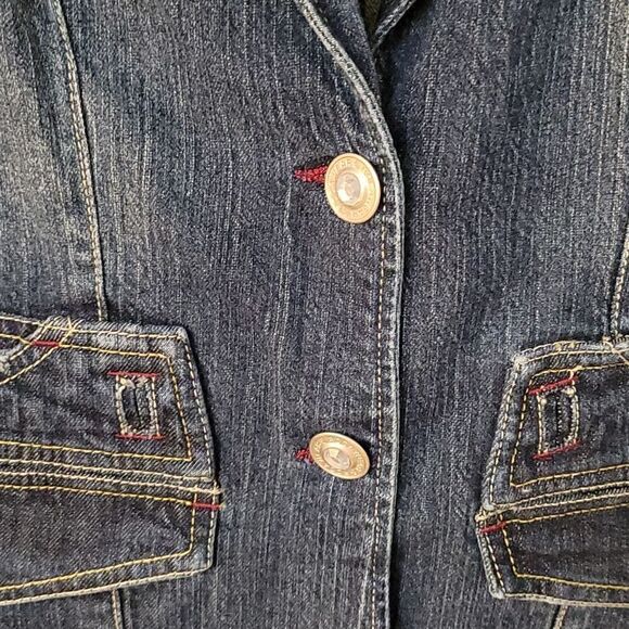 ROCAWEAR Distressed Denim Pink Bedazzled Glam Rock Jean Jacket - Picture 6 of 12